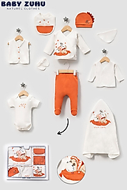 % 100 Pamuklu Nakış İşlemeli Sevimli Dino Desenli 10Parça Yenidoğan Hastane Çıkışı Zıbın Seti (kutulu)