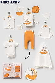 100 % Pamuklu Sevimli Dinazor 10lu Yenidoğan Hastane Çıkışı Zıbın Set