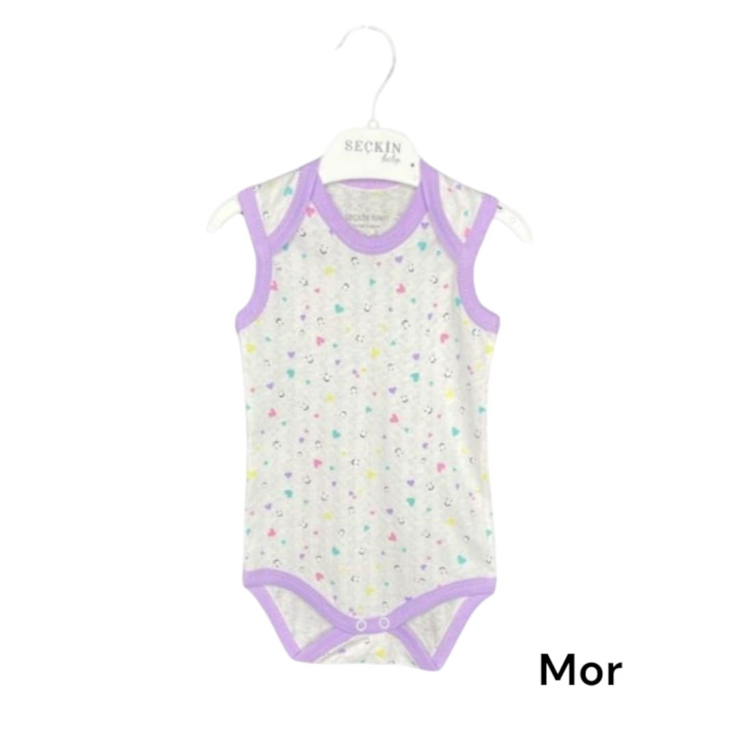 Eko Jakarlı Askılı Küçük Kalp ve Gülücük Desenli Çıtçıtlı Badi