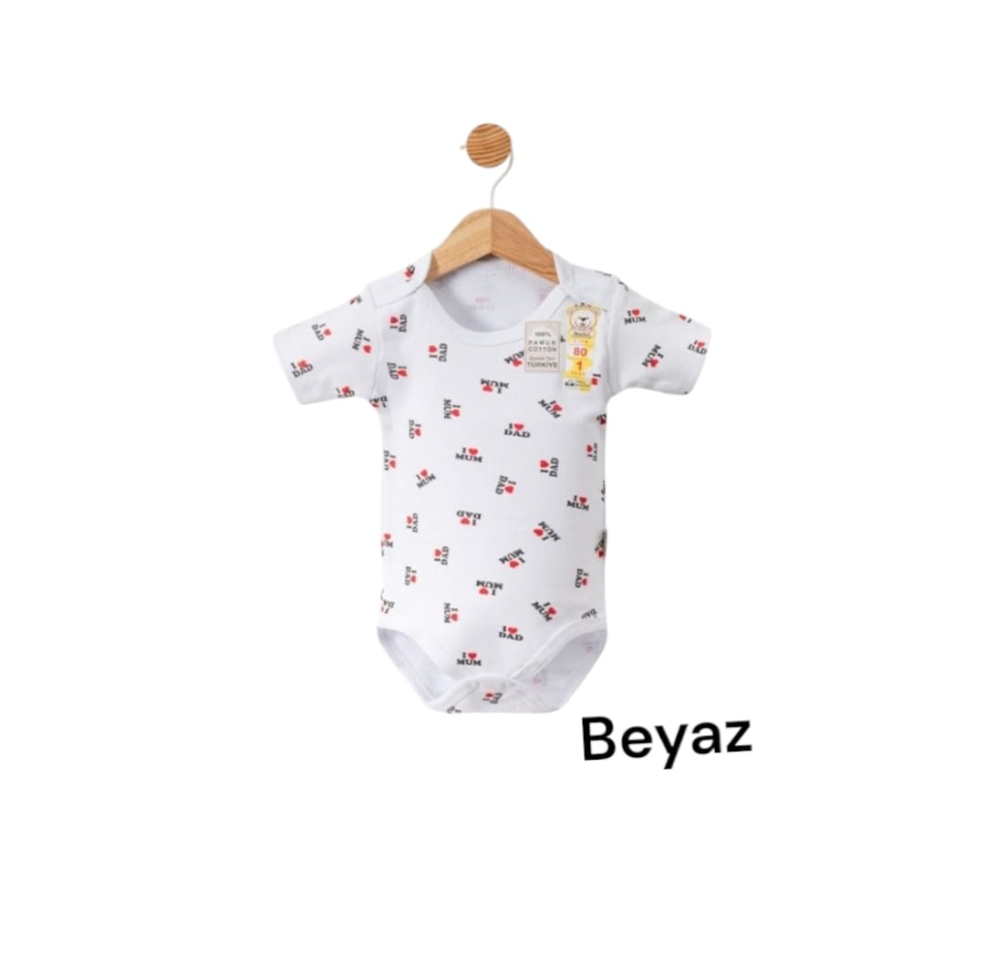 Kısa Kollu  Mum Dad Desenli Çıtçıtlı Badi